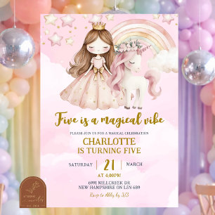 Pink Unicorn Five Is A Magical Vibe Birthday Invitation