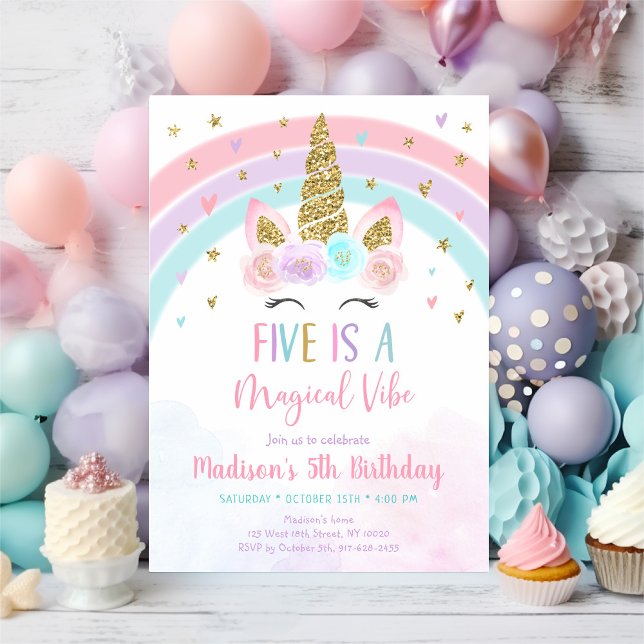 Pink Unicorn Five is a Magical Vibe Birthday Invitation (Creator Uploaded)