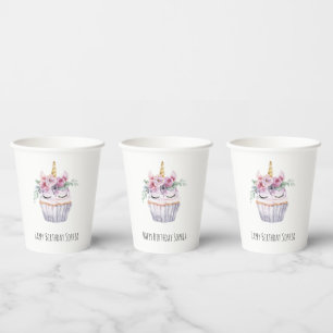 Pink Unicorn Floral Cupcake Birthday Paper Cups