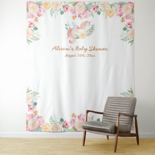 Pink Unicorn Floral Greenery Baby Shower Backdrop Tapestry