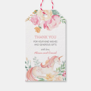 Pink Unicorn Floral Greenery Thank You Favour Gift Tags