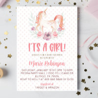 Pink Unicorn Flowers It's A Girl Baby Shower