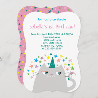 Pink Unicorn Girl 1st Birthday Invitation