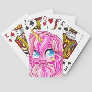 Pink unicorn girl playing cards