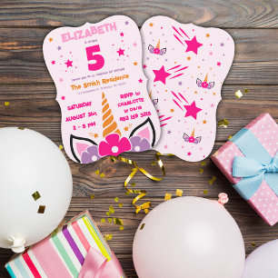 Pink Unicorn Girls Birthday Invitation