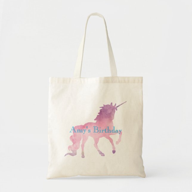 Pink Unicorn Girls Birthday Party Tote Bag (Front)