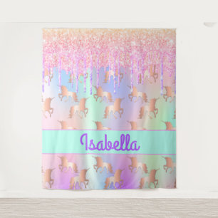 Pink unicorn glitter photo backdrop iridescent tapestry