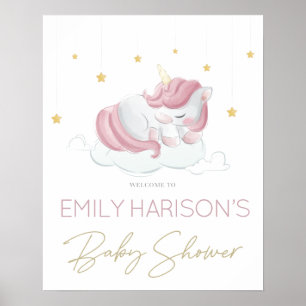 Pink Unicorn Gold Stars Baby Shower Sign