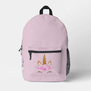 Pink Unicorn Hat Photo Named Back to School Printed Backpack