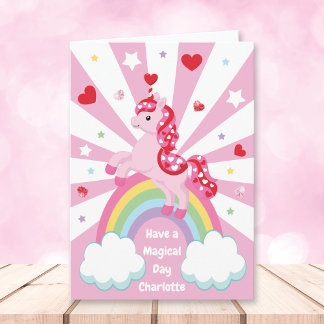 Pink Unicorn Hearts Valentine’s Day for Kids  Holiday Card