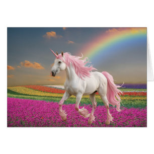 Pink Unicorn In Rainbow Field