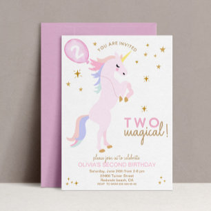Pink Unicorn Invitation - TWO Magical 