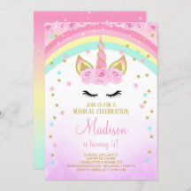 Pink Unicorn Invite With Golden Stars