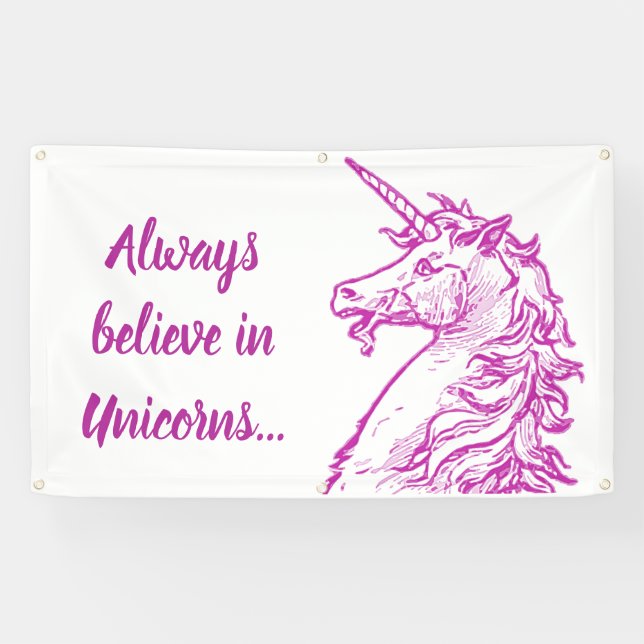 Pink Unicorn Magical Believe Quote or Your Text Banner (Horizontal)