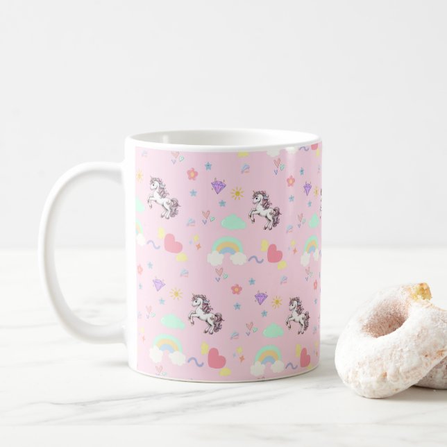 Pink unicorn magical princess  girly birthday kids coffee mug (With Donut)