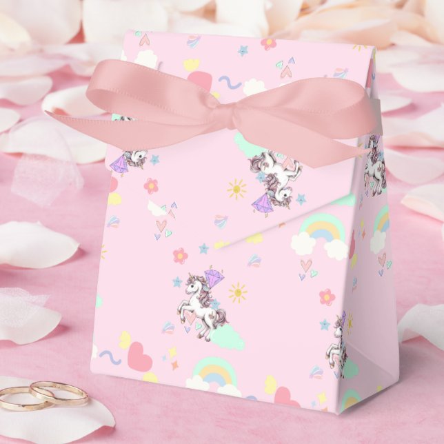 Pink unicorn magical princess  girly birthday kids favour box (Wedding)