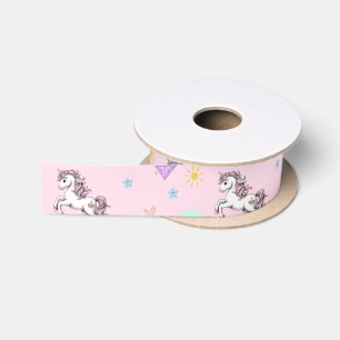 Pink unicorn magical princess girly birthday kids satin ribbon