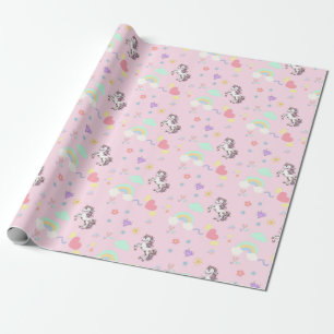 Pink unicorn magical princess  girly birthday kids wrapping paper