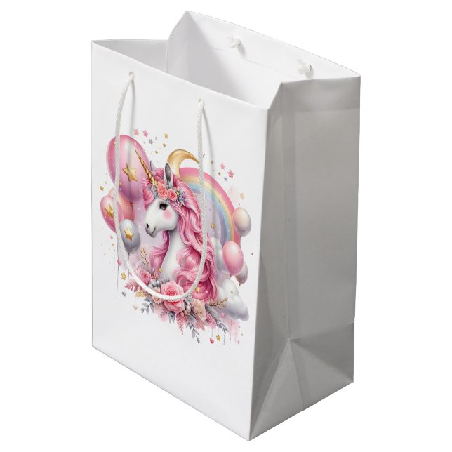 Pink Unicorn  Medium Gift Bag (Back Angled)