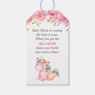 Pink Unicorn Mini Champagne Baby Girl Shower Favou Gift Tags