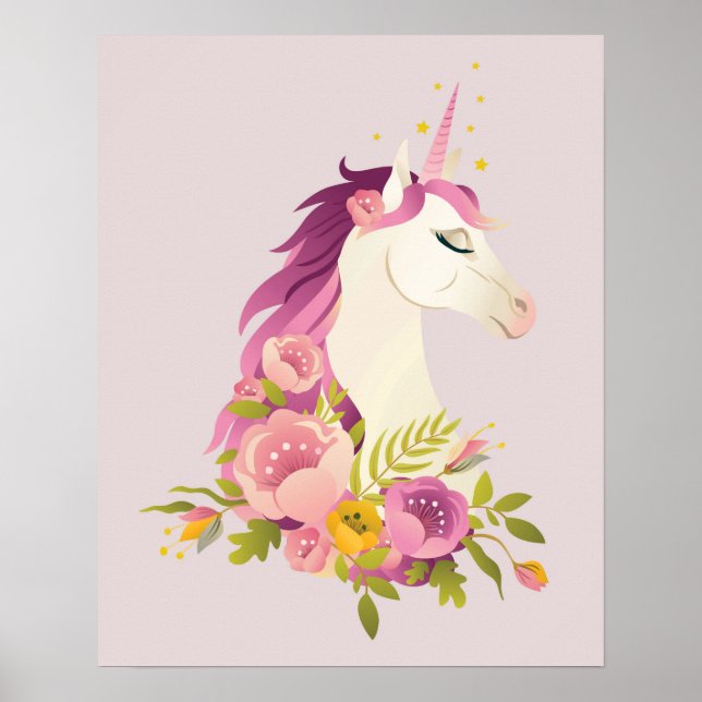 Pink Unicorn Nursery Art Poster (Front)