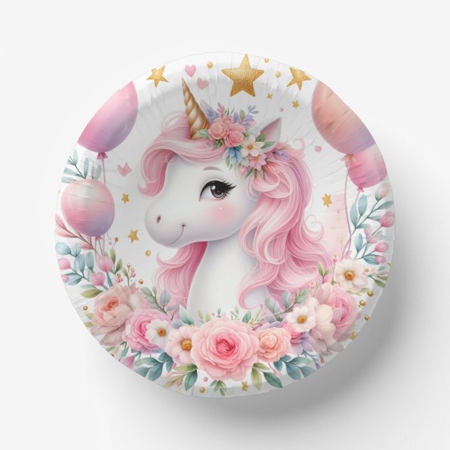 Pink Unicorn  Paper Plate (Front)