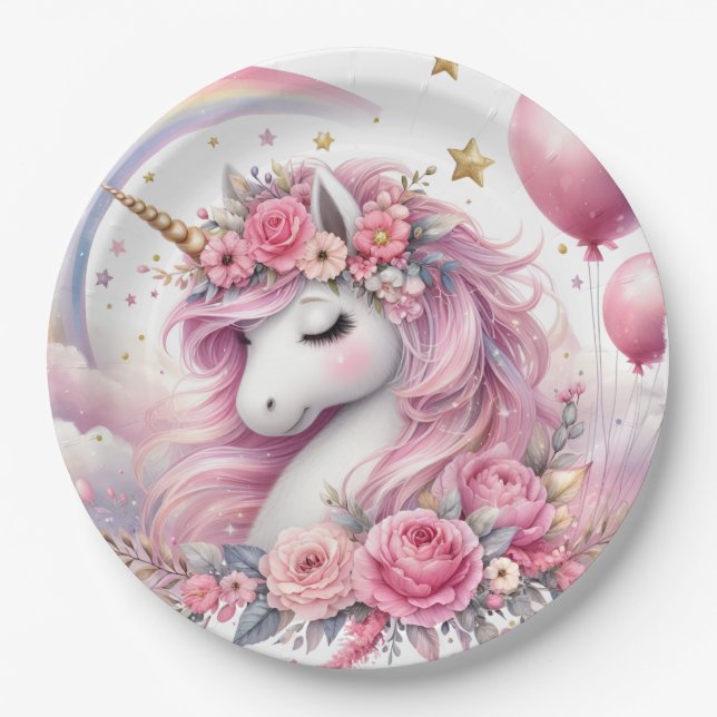 Pink Unicorn  Paper Plate (Front)