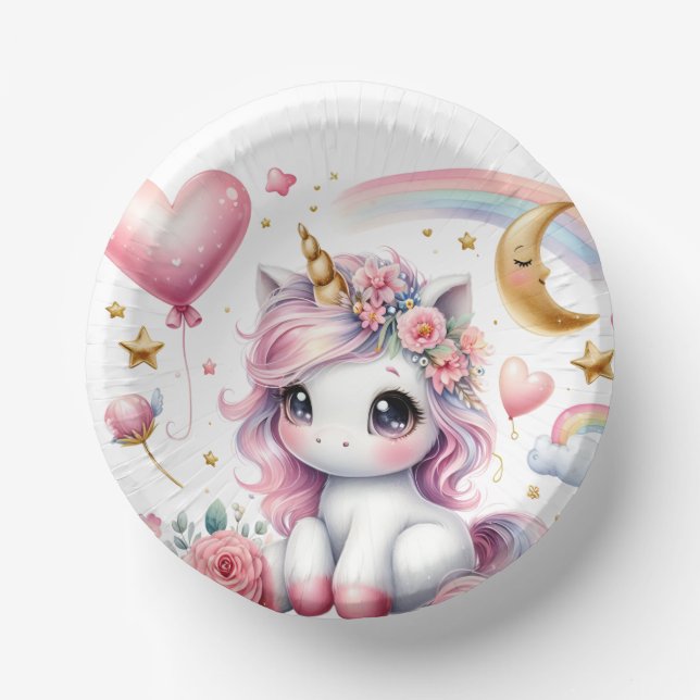 Pink Unicorn  Paper Plate (Front)