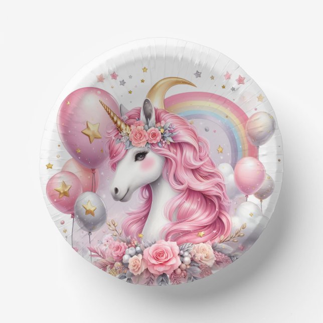 Pink Unicorn  Paper Plate (Front)