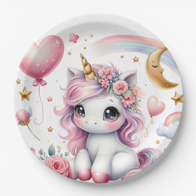 Pink Unicorn  Paper Plate (Front)