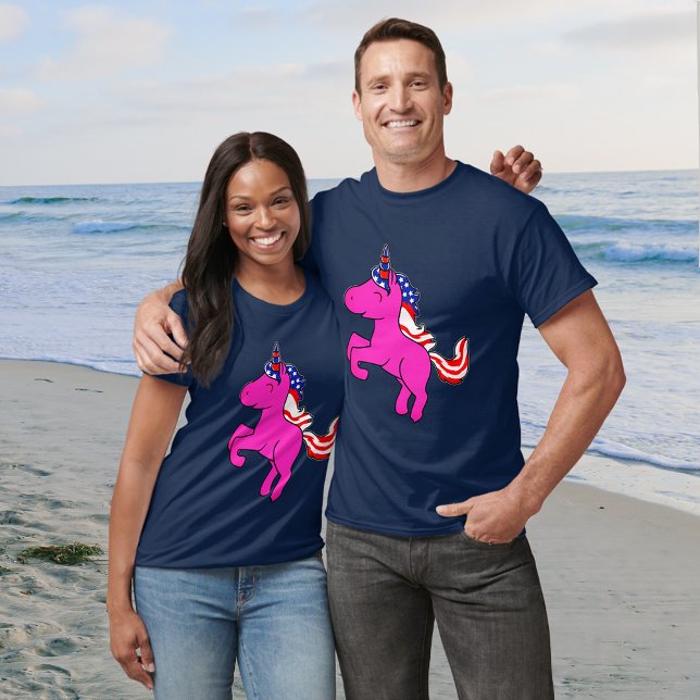 Pink Unicorn Patriotic USA Flag Mane Art Unisex T-Shirt (Creator Uploaded)