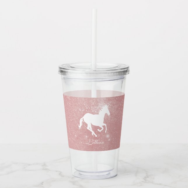 Pink Unicorn Personalised Acrylic Tumbler (Front)
