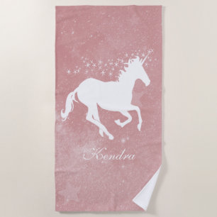 Pink Unicorn Personalised Beach Towel