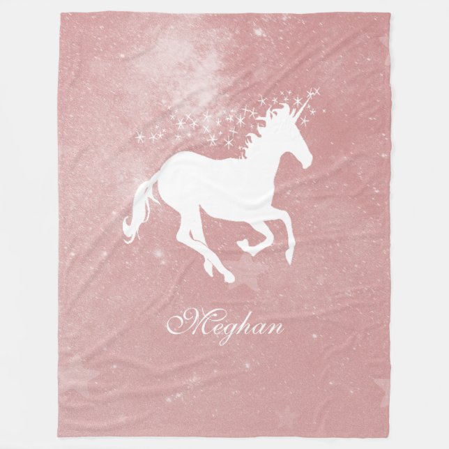 Pink Unicorn Personalised Fleece Blanket (Front)