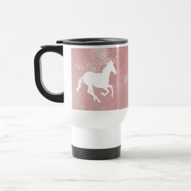 Pink Unicorn Personalised Travel Mug (Left)