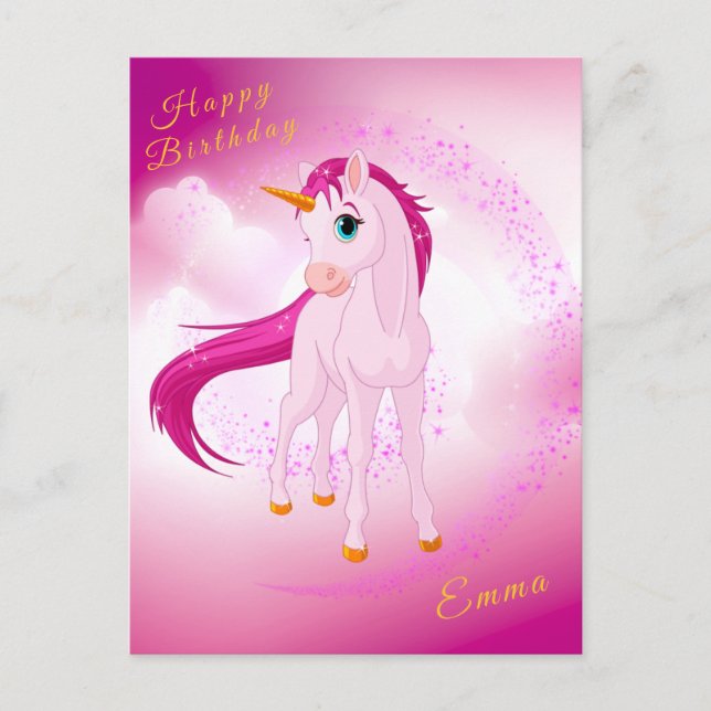 Pink Unicorn Postcard – Personalized Birthday Gift (Front)