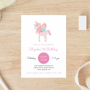 Pink Unicorn Princess Birthday Party Invitation