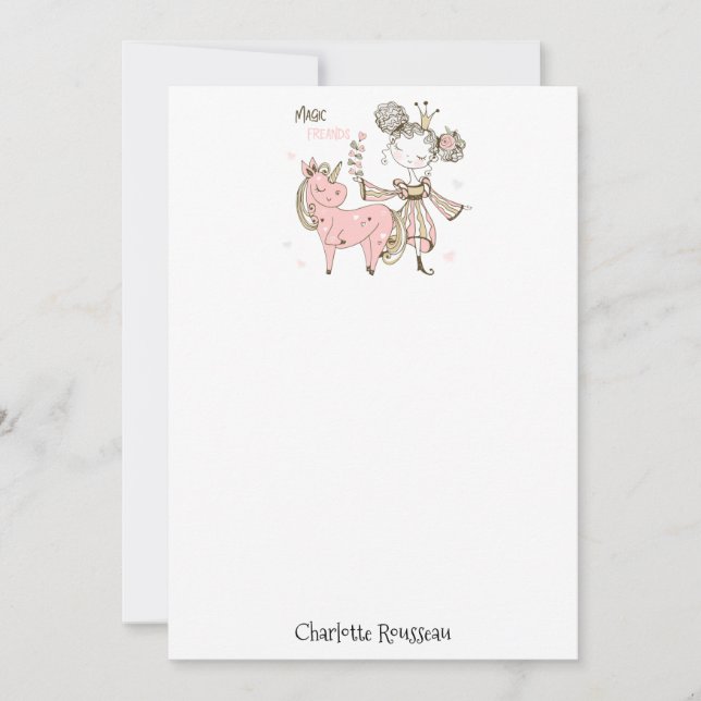 Pink Unicorn Princess Kid's Note Card (Front)