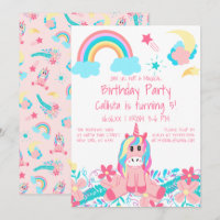Pink Unicorn Rainbow Moon Stars Flowers Birthday