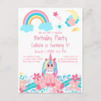 Pink Unicorn Rainbow Moon Stars Flowers Birthday