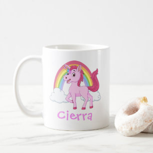 Pink Unicorn Rainbow Personalised Name Coffee Mug
