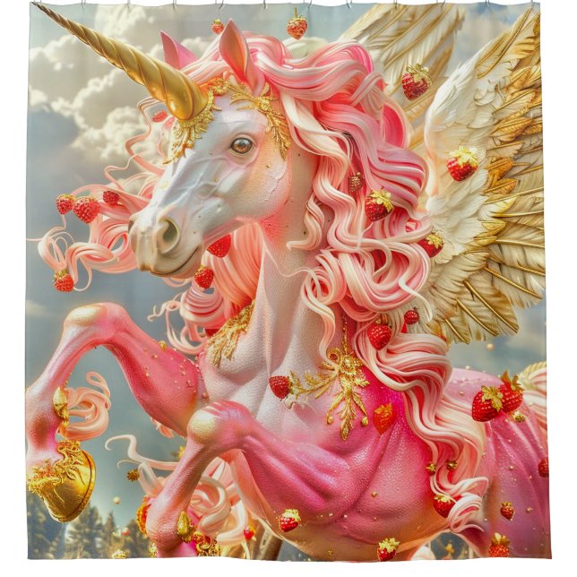 Pink Unicorn Shower Curtain (Front)