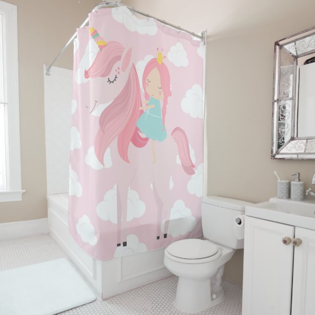 Pink Unicorn Shower Curtain (In Situ)