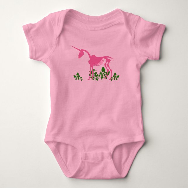 Pink Unicorn Skeleton Baby Bodysuit (Front)
