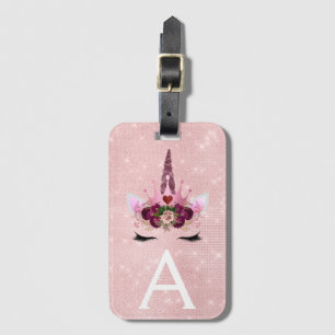 Pink Unicorn Sparkle Princess Monogram Name Luggage Tag