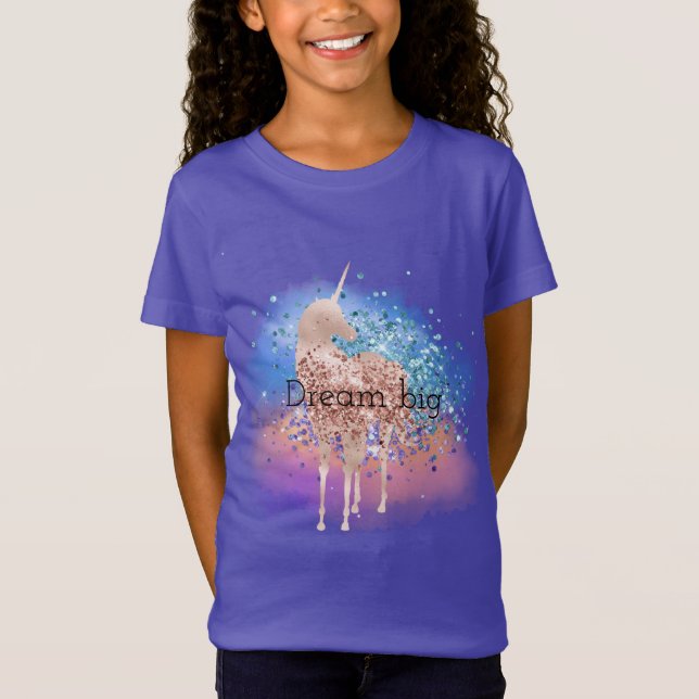 Pink Unicorn Sparkle Purple Aqua Glitter Confetti  T-Shirt (Front)