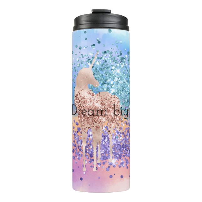 Pink Unicorn Sparkle Purple Aqua Glitter Confetti  Thermal Tumbler (Front)
