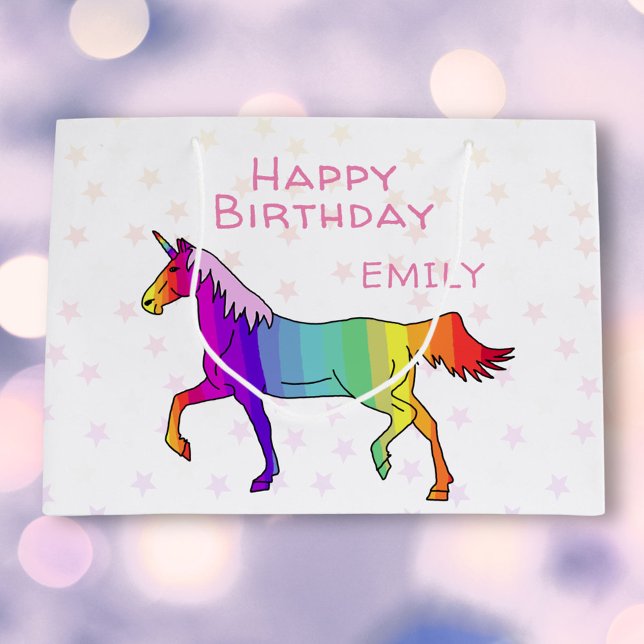 Pink Unicorn Stars Girl Birthday Large Gift Bag (Creator Uploaded)