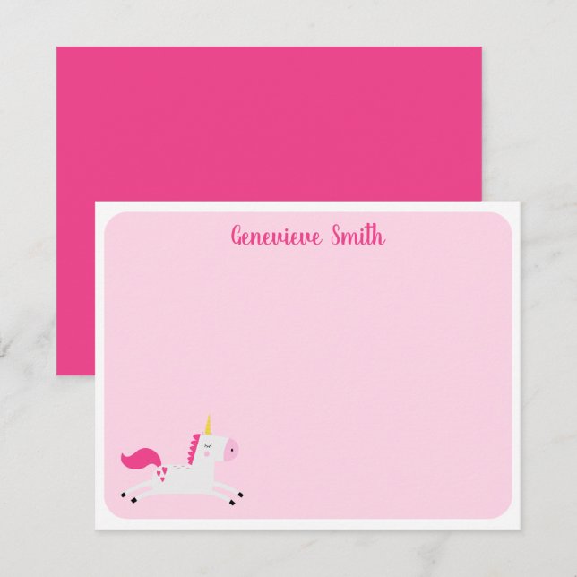 Pink Unicorn Stationery Card (Front/Back)