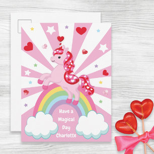 Pink Unicorn Valentine’s Day for Kids Classroom  Holiday Postcard